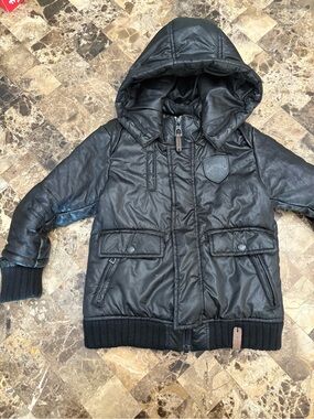 RUDSAK Kids Black Hooded 100% leather Jacket unisex size 5-6 years